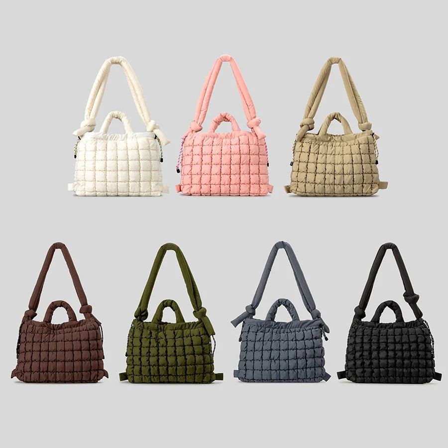 Casual náilon acolchoado sacola alça atada macio puffer bolsa feminina acolchoado ombro crossbody sacos grande capacidade saco de compras