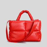 Sacola de couro acolchoada para mulheres, bolsas acolchoadas, luxuosas bolsas de ombro PU macias, bolsa de inverno de algodão, moda designer, grande, 2024