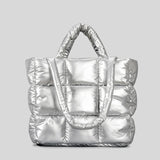 Sacola acolchoada xadrez para mulheres, bolsas inchadas macias, bolsas de ombro de algodão de nylon de luxo, bolsa de inverno quente