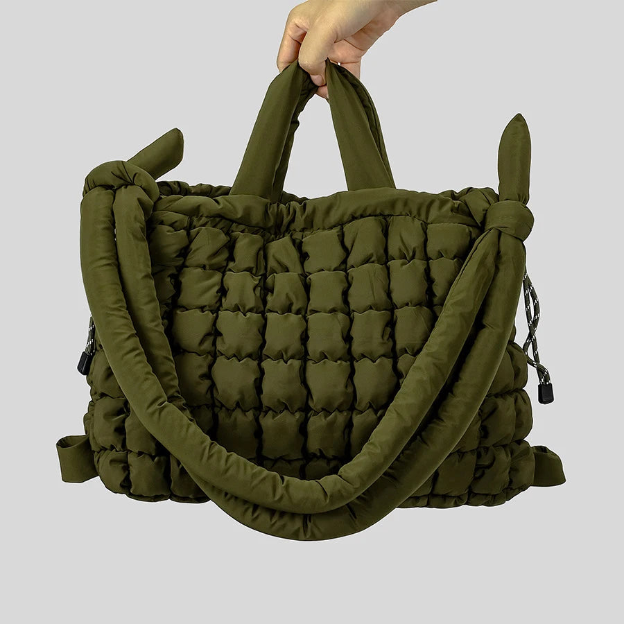 Casual náilon acolchoado sacola alça atada macio puffer bolsa feminina acolchoado ombro crossbody sacos grande capacidade saco de compras