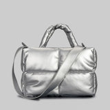 Sacola de couro acolchoada para mulheres, bolsas acolchoadas, luxuosas bolsas de ombro PU macias, bolsa de inverno de algodão, moda designer, grande, 2024