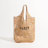 Bolsa de palha de capacidade casual de Raffia para mulheres, grande, entranhada, design de luxo, oca, praia, férias, verão