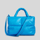 Sacola de couro acolchoada para mulheres, bolsas acolchoadas, luxuosas bolsas de ombro PU macias, bolsa de inverno de algodão, moda designer, grande, 2024