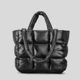 Sacola acolchoada xadrez para mulheres, bolsas inchadas macias, bolsas de ombro de algodão de nylon de luxo, bolsa de inverno quente