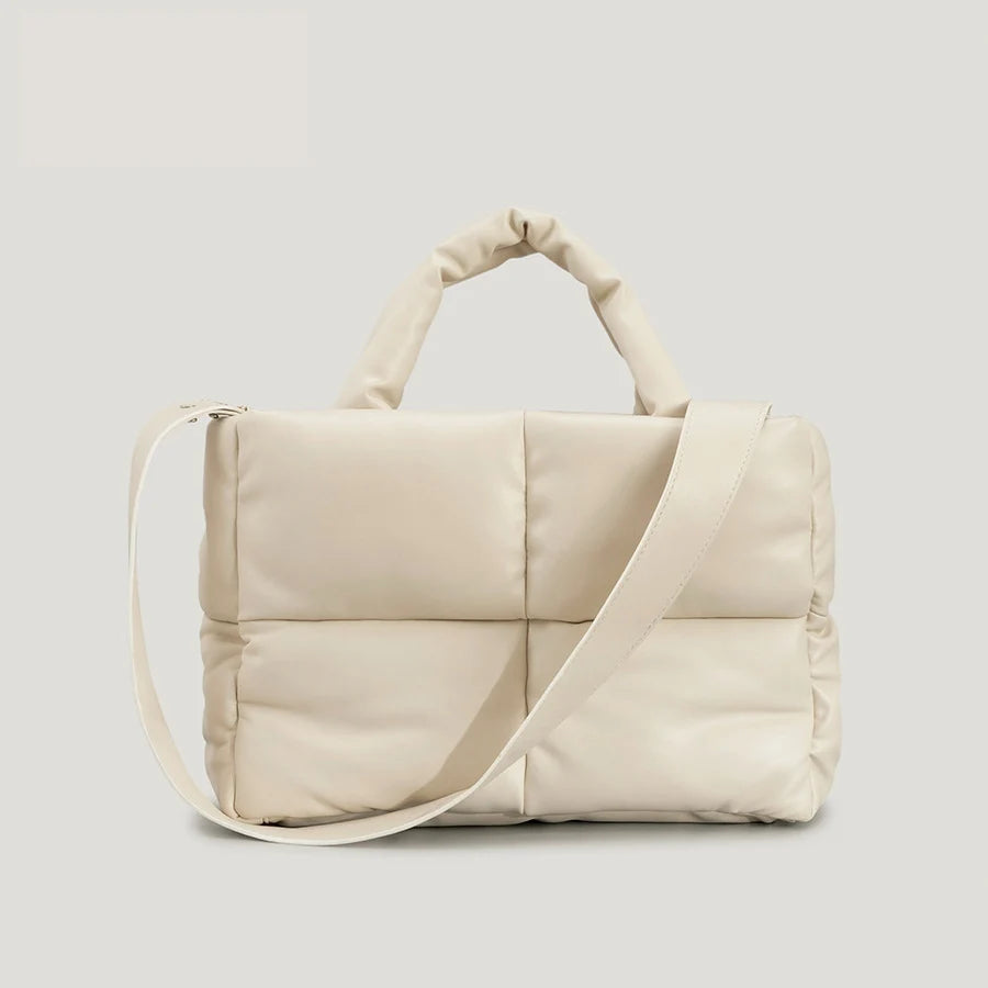 Sacola de couro acolchoada para mulheres, bolsas acolchoadas, luxuosas bolsas de ombro PU macias, bolsa de inverno de algodão, moda designer, grande, 2024