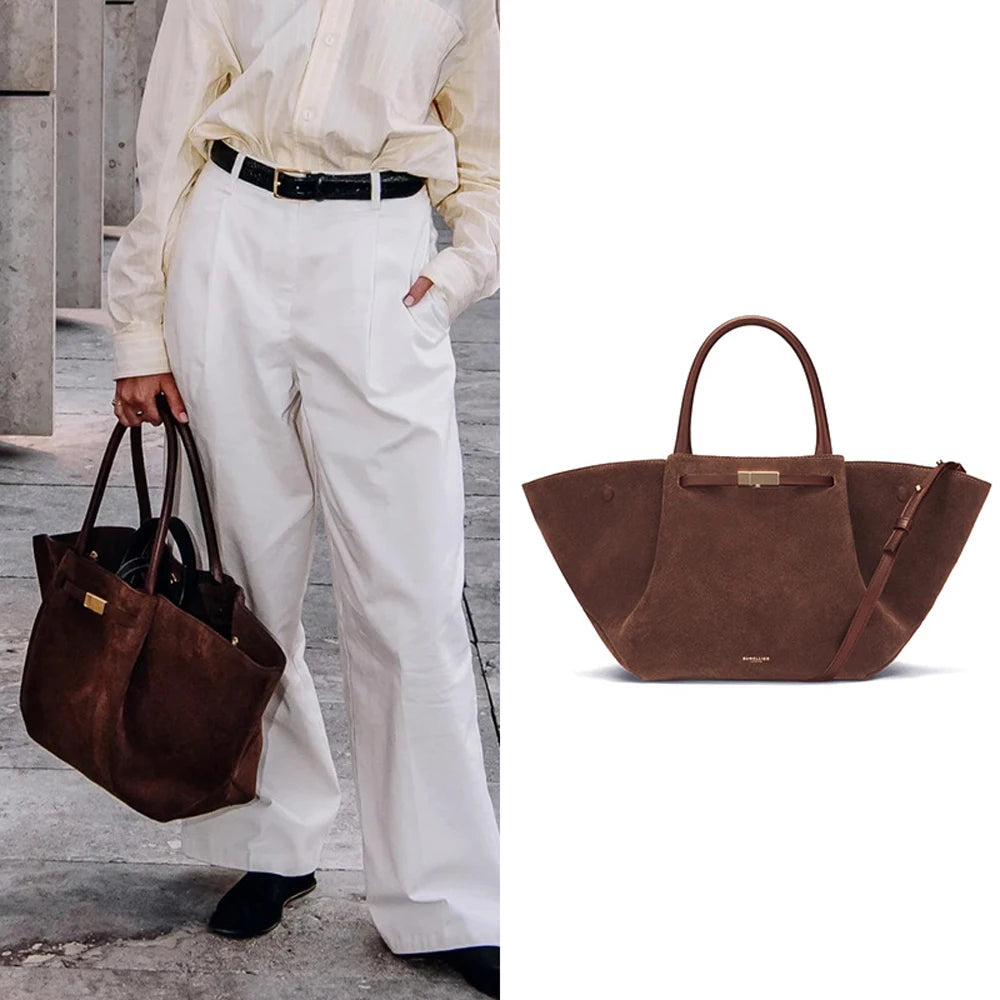 Bolsa de asas de camurça, bolsa de bolinho elegante, bolsa feminina, sacola de grande capacidade, bolsa feminina versátil