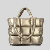 Sacola acolchoada xadrez para mulheres, bolsas inchadas macias, bolsas de ombro de algodão de nylon de luxo, bolsa de inverno quente