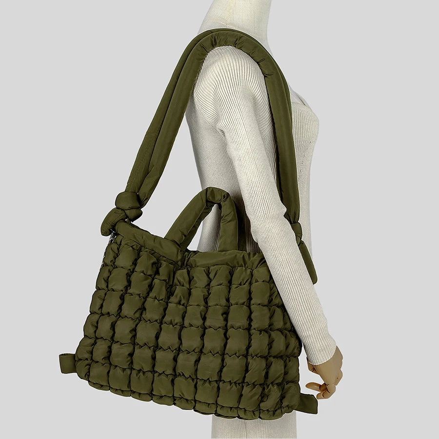 Casual náilon acolchoado sacola alça atada macio puffer bolsa feminina acolchoado ombro crossbody sacos grande capacidade saco de compras