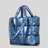 Sacola acolchoada xadrez para mulheres, bolsas inchadas macias, bolsas de ombro de algodão de nylon de luxo, bolsa de inverno quente