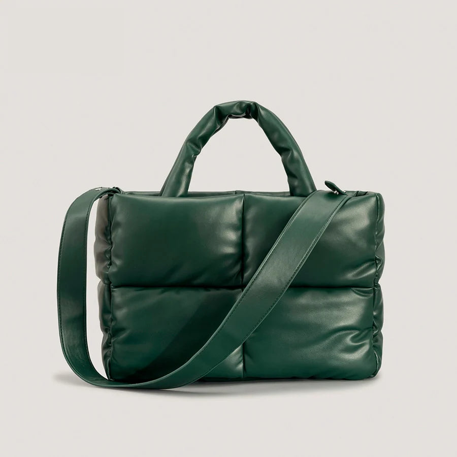 Sacola de couro acolchoada para mulheres, bolsas acolchoadas, luxuosas bolsas de ombro PU macias, bolsa de inverno de algodão, moda designer, grande, 2024