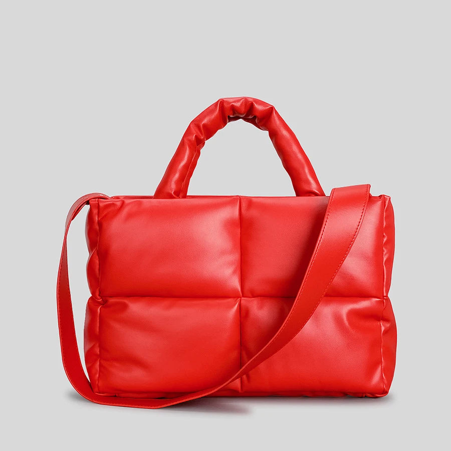 Sacola de couro acolchoada para mulheres, bolsas acolchoadas, luxuosas bolsas de ombro PU macias, bolsa de inverno de algodão, moda designer, grande, 2024