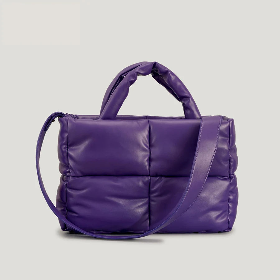 Sacola de couro acolchoada para mulheres, bolsas acolchoadas, luxuosas bolsas de ombro PU macias, bolsa de inverno de algodão, moda designer, grande, 2024
