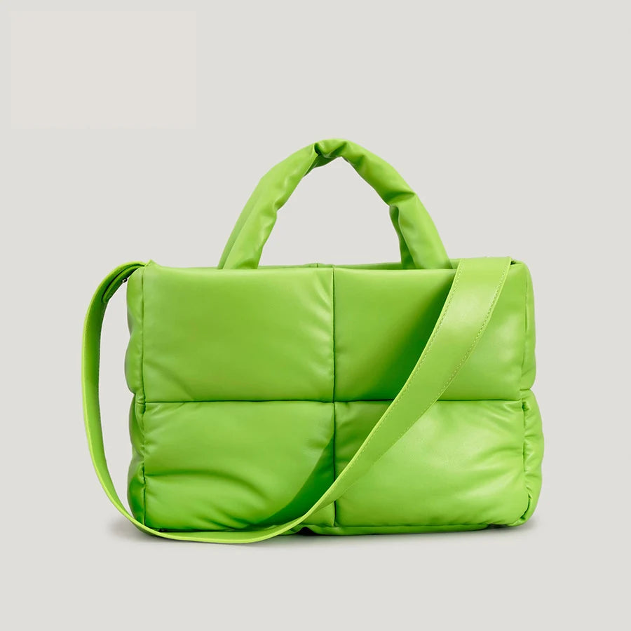 Sacola de couro acolchoada para mulheres, bolsas acolchoadas, luxuosas bolsas de ombro PU macias, bolsa de inverno de algodão, moda designer, grande, 2024
